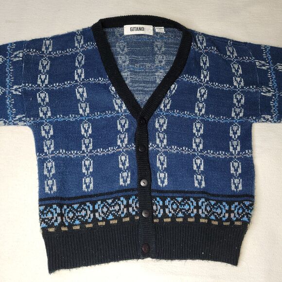 Vtg Gitano Sweater Mens Sz S Blue Knit 80s Aztec Ski Snow Korea Button Retro - Picture 3 of 16